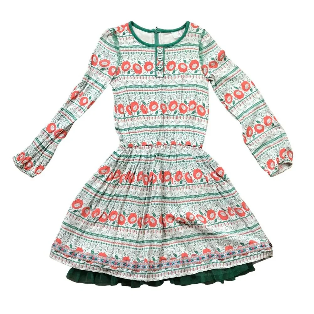 Matilda Jane Spirited Song Dress Girl's Size 8 435 Line 100% Rayon Green, Orange